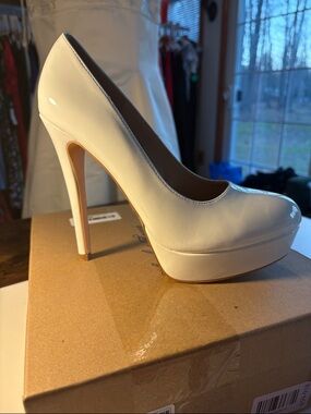 Patent White Platform Stiletto Pumps - Women